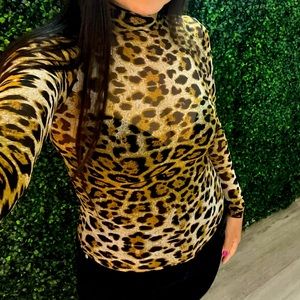 Smoke & Mirrors Mesh Long Sleeve Leopard print top